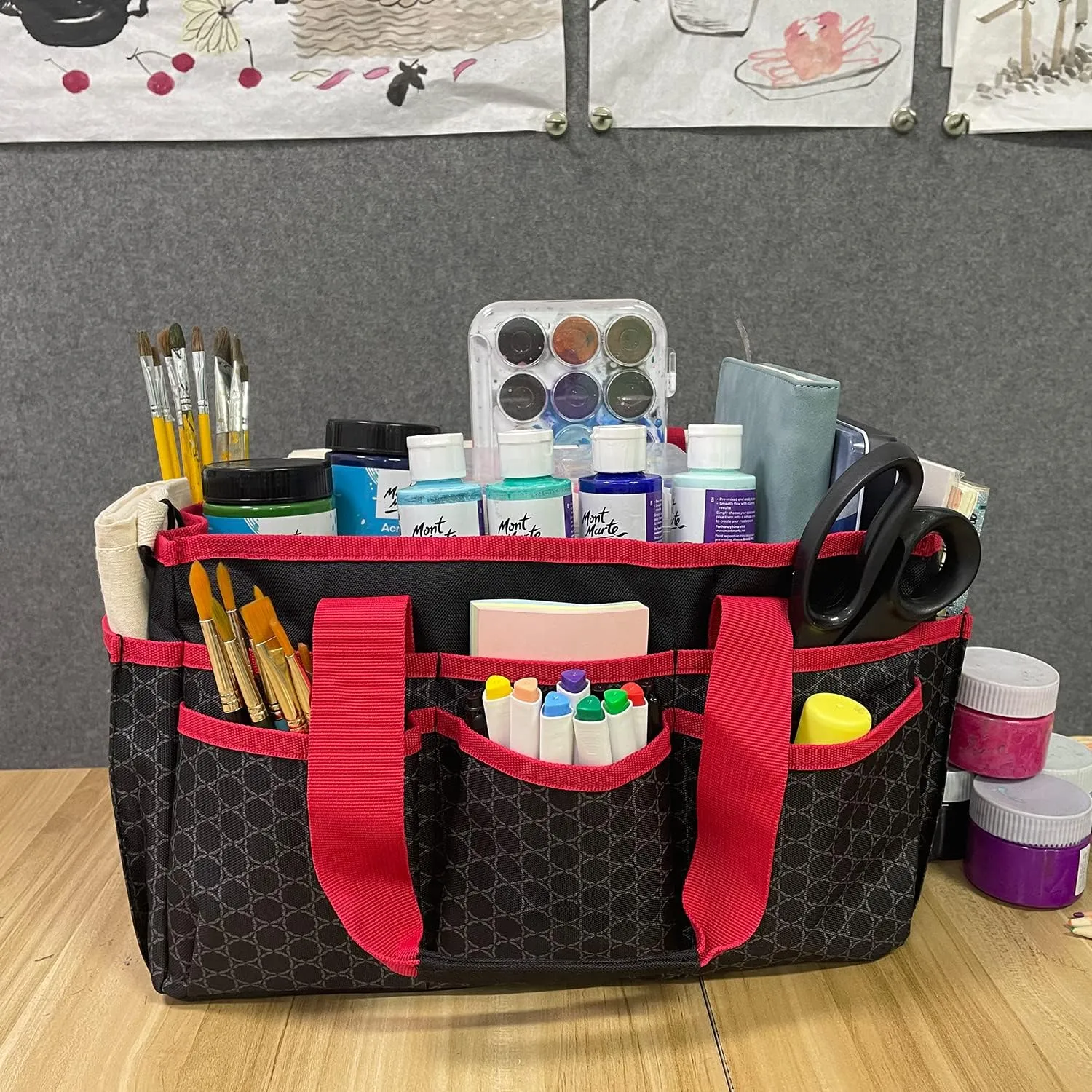 Craft Storage Organizer Tote Bag, Art Supply Caddy, Carrying Bag with Handle for Multi-Purpose Craft Organizers and Storage