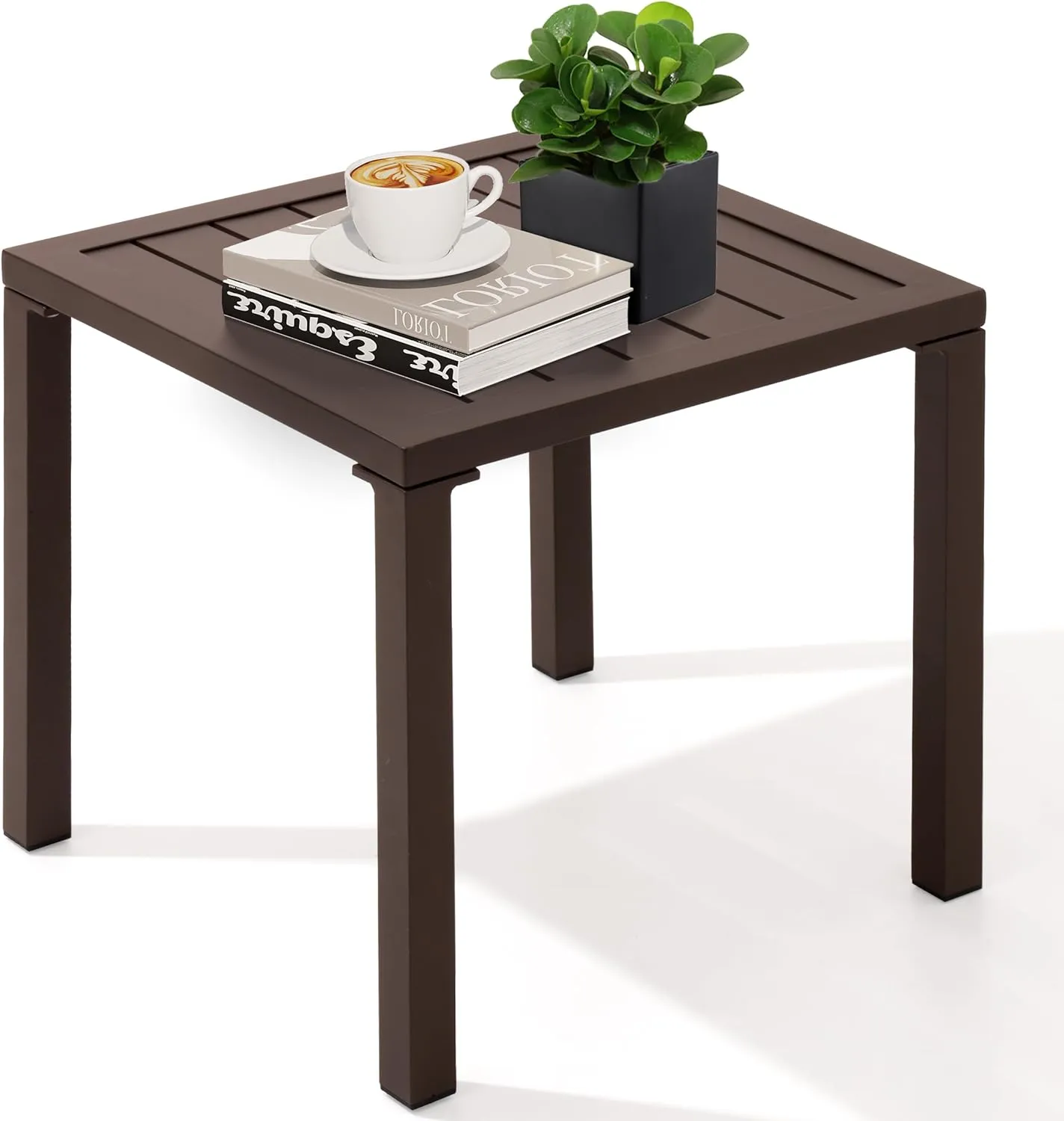 Crestlive Products Aluminum Outdoor Side Table, Pool Lounge Chair Side Table, Weather Resistant Small Square Coffee End Table for Patio, Yard, Garden, Porch, Deck, Indoor, Outdoor