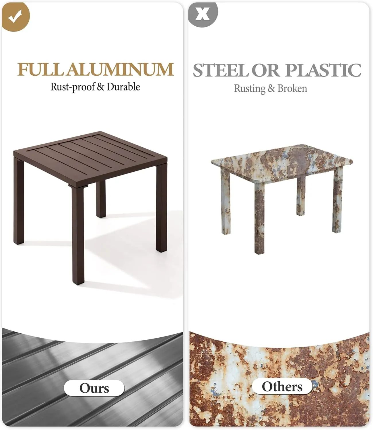 Crestlive Products Aluminum Outdoor Side Table, Pool Lounge Chair Side Table, Weather Resistant Small Square Coffee End Table for Patio, Yard, Garden, Porch, Deck, Indoor, Outdoor