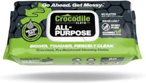 Crocodile Cloth All-Purpose - 80 Biodegradable, 10" X 15" Cleaning Wipes. Large, Moist, Absorbent and Disposable Cleaning Cloths. Safe on Skin and Multiple Surfaces.