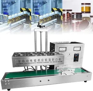 cup sealing machine 2200W Automatic Aluminum Foil Sealing Machine Continuous Electromagnetic Induction Band Bag Sealer Plastic Bottle Cap Sealer Auto Continuous Sealing Machine,Diameter60-130mm(120mm)
