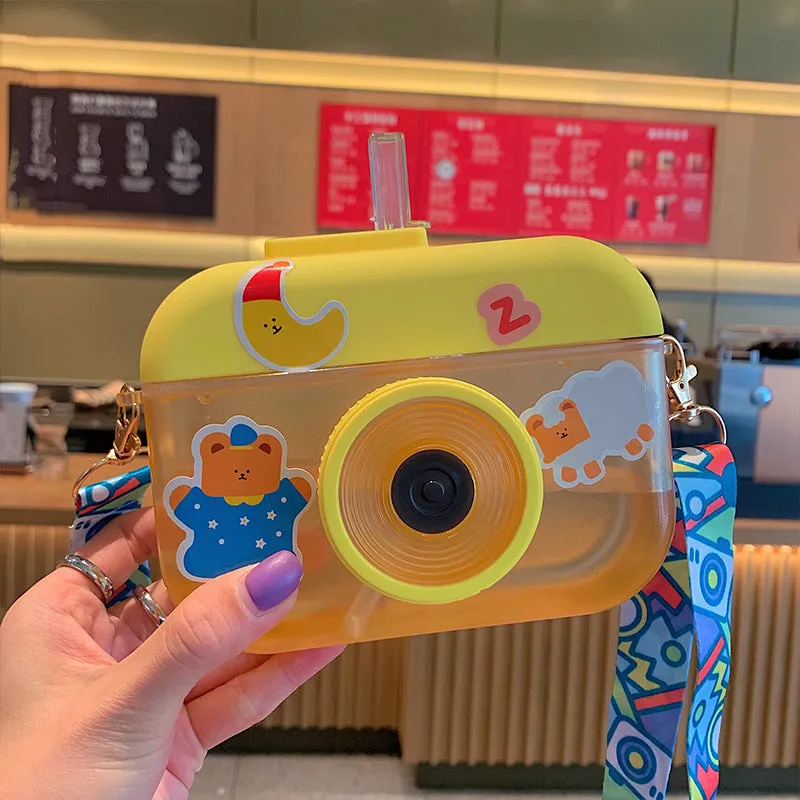 Cute Camera Straw Water Bottle