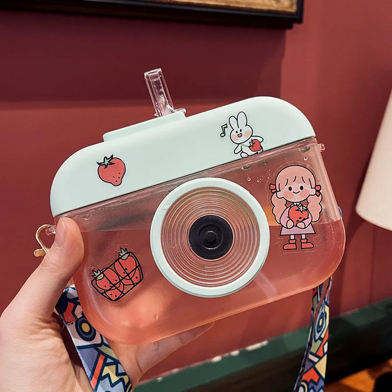 Cute Camera Straw Water Bottle
