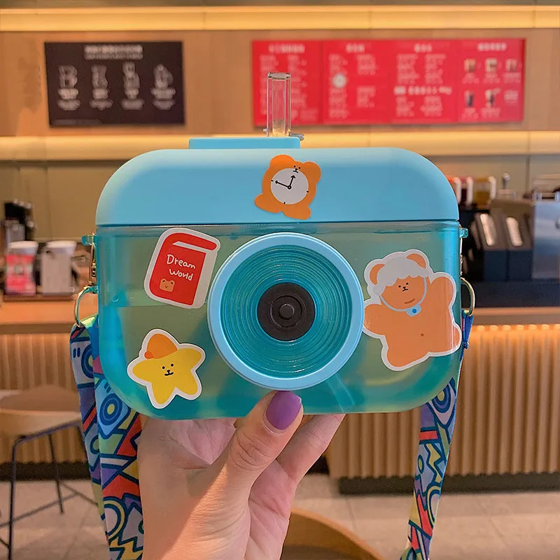 Cute Camera Straw Water Bottle