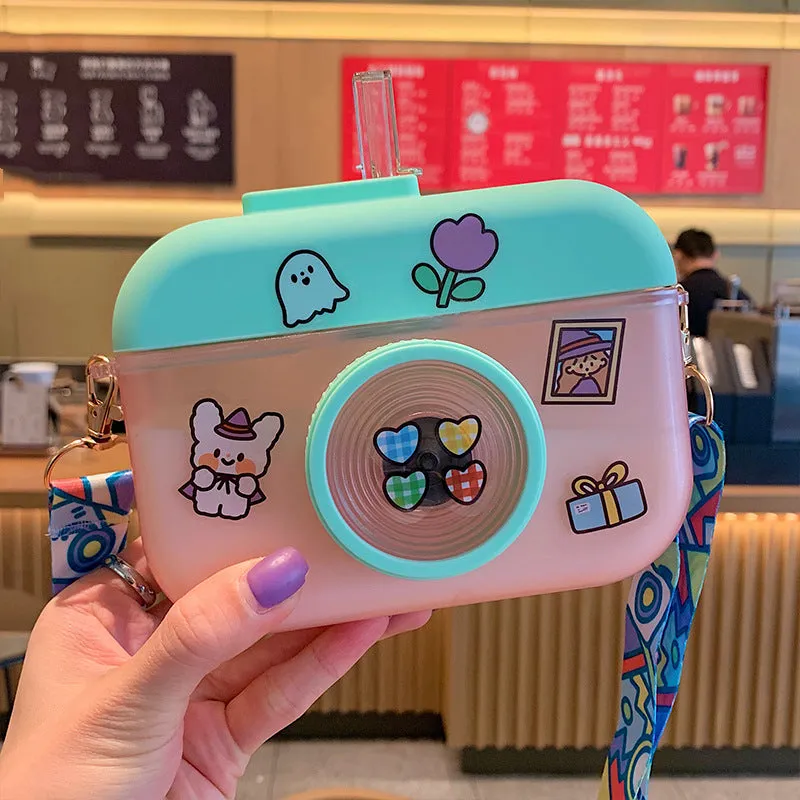 Cute Camera Straw Water Bottle