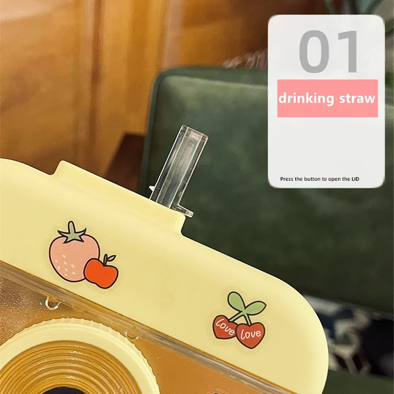 Cute Camera Straw Water Bottle