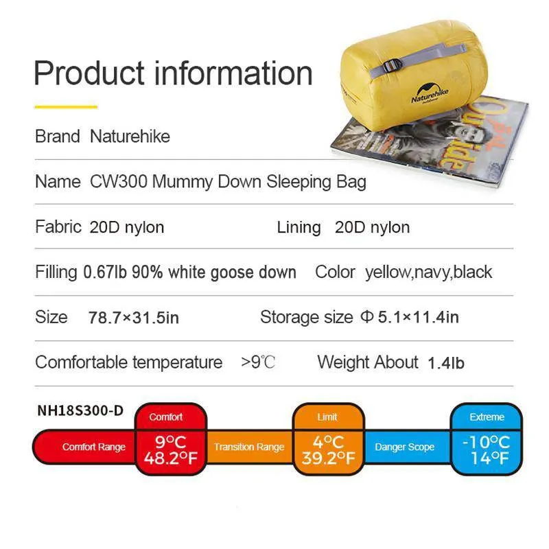 CW300 Goose Down Winter Mummy Sleeping Bag