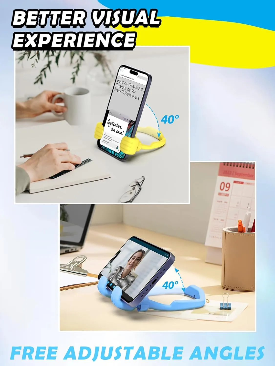 Dad Gifts for Fathers Day from Daughter Son Cell Phone Stand: 2 Pack UPGRADE Adjustable Thumbs Up Lazy Phone Holder for Desk Fun Birthday Gifts for Grandma Teens Girls Boys Adults Husband from Wife