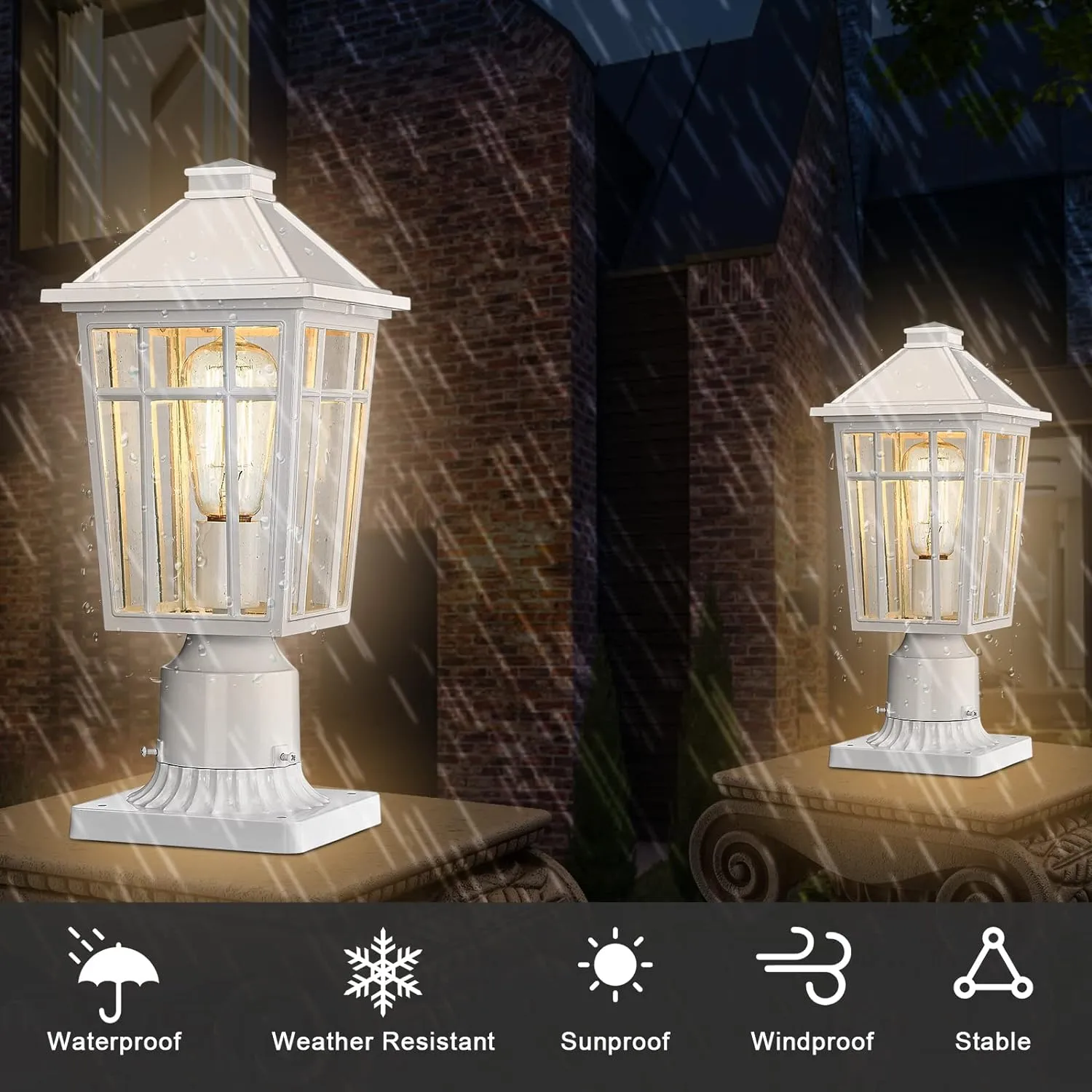 Darkaway Outdoor Post Light Base Mount, Post Light Adapter 3'' Pier Mount Base with White Finish for Deck Porch Patio, 5.5" W x 5.5" D x 2.75" H (1Pack, White)