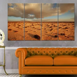 Designart Desert in Western Sahara-Landscape Glossy Metal Wall Art, 48x28-4 Equal Panels, Brown
