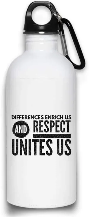 Differences Enrich Us And Respect Unites Us funny Tolerance Autism Day Different Water Bottle with with Screw top Lid | White Stainless Steel 20 Oz