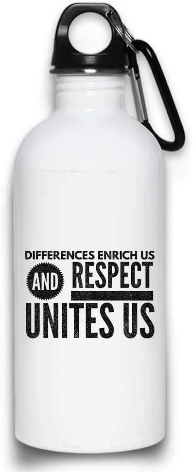 Differences Enrich Us And Respect Unites Us funny Tolerance Autism Day Different Water Bottle with with Screw top Lid | White Stainless Steel 20 Oz