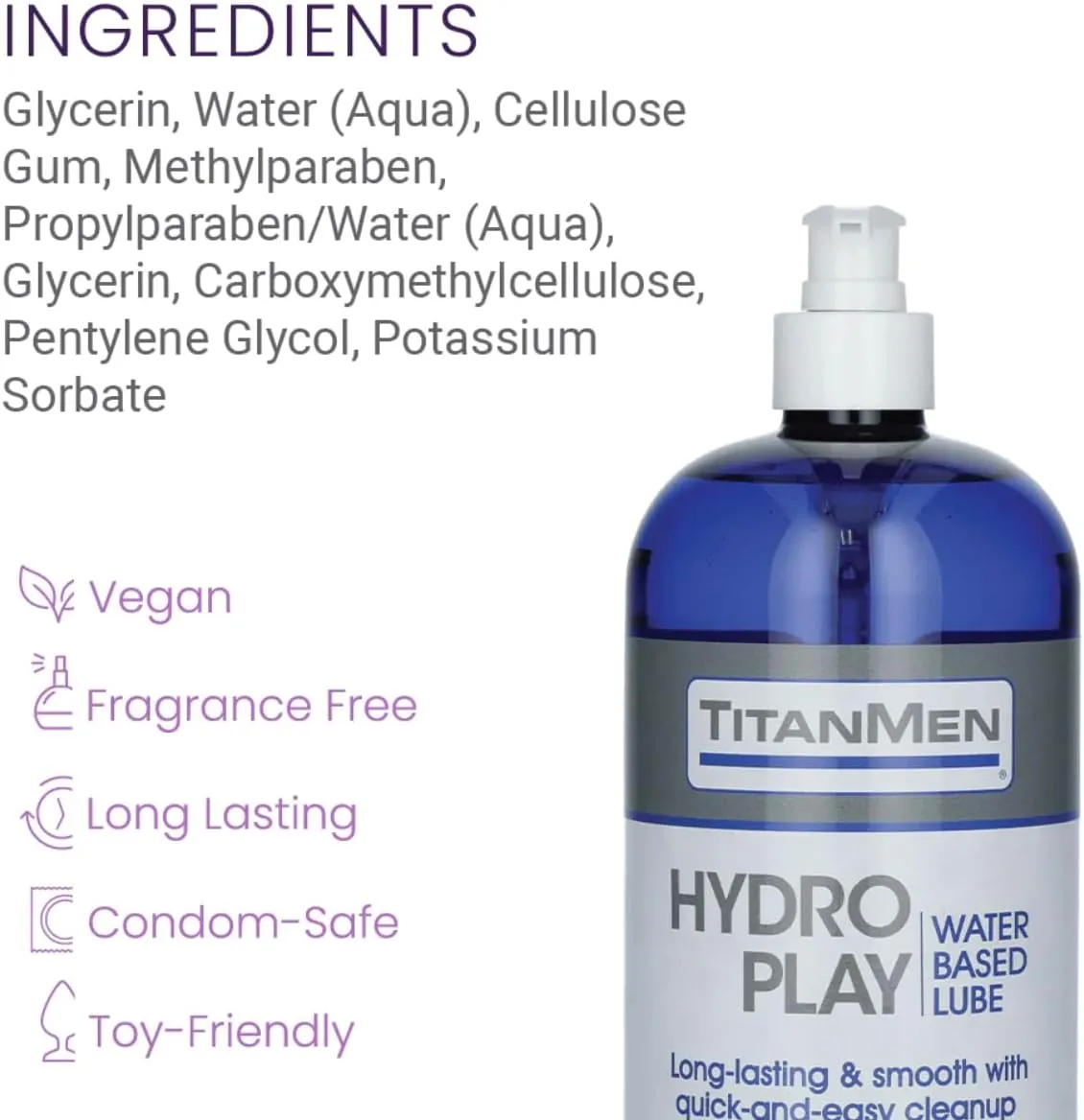 Doc Johnson TitanMen - Hydro Play Water Based Lube - Long lasting & Smooth with quick & easy clean up - Versatile and multi-purpose for all your pleasure play - 32 fl oz (946.3 mL)
