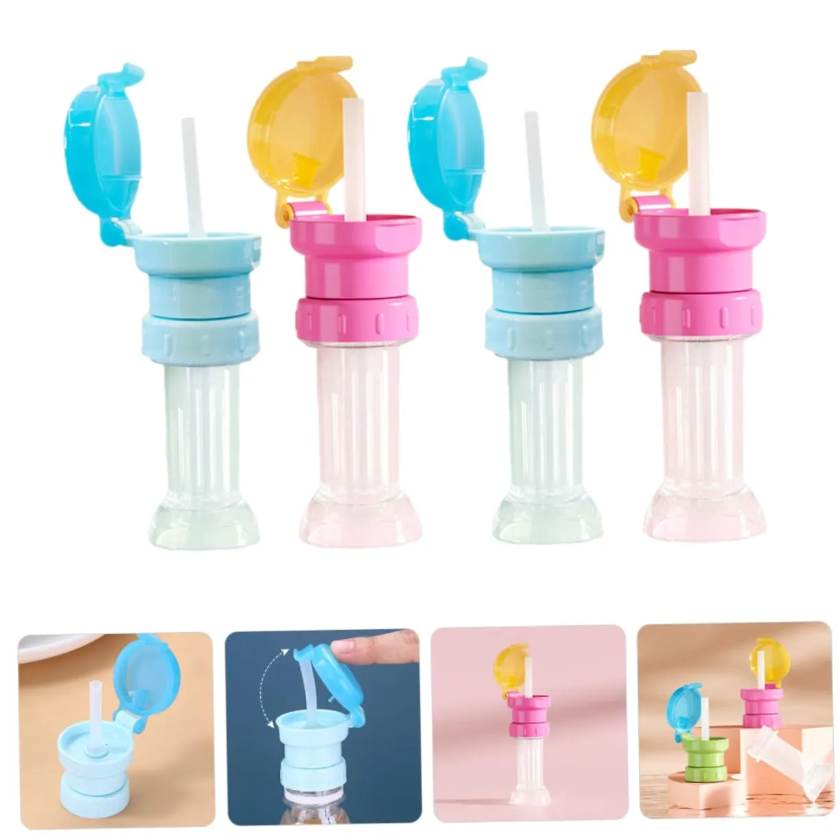 DOITOOL 20pcs Boy Girl Water Bottle Caps with Straw Boy Girl Water Bottle Adapters Spill Design Bright Colors for Easy Use Safe Reusable Topper