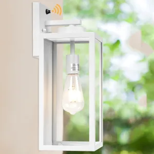 Dusk to Dawn Outdoor Wall Light, White Large 16" Exterior Wall Lantern Waterproof, Farmhouse Porch Sconce, Modern Wall-Mounted Outside Light Fixture for House Garage, Patio Lamp