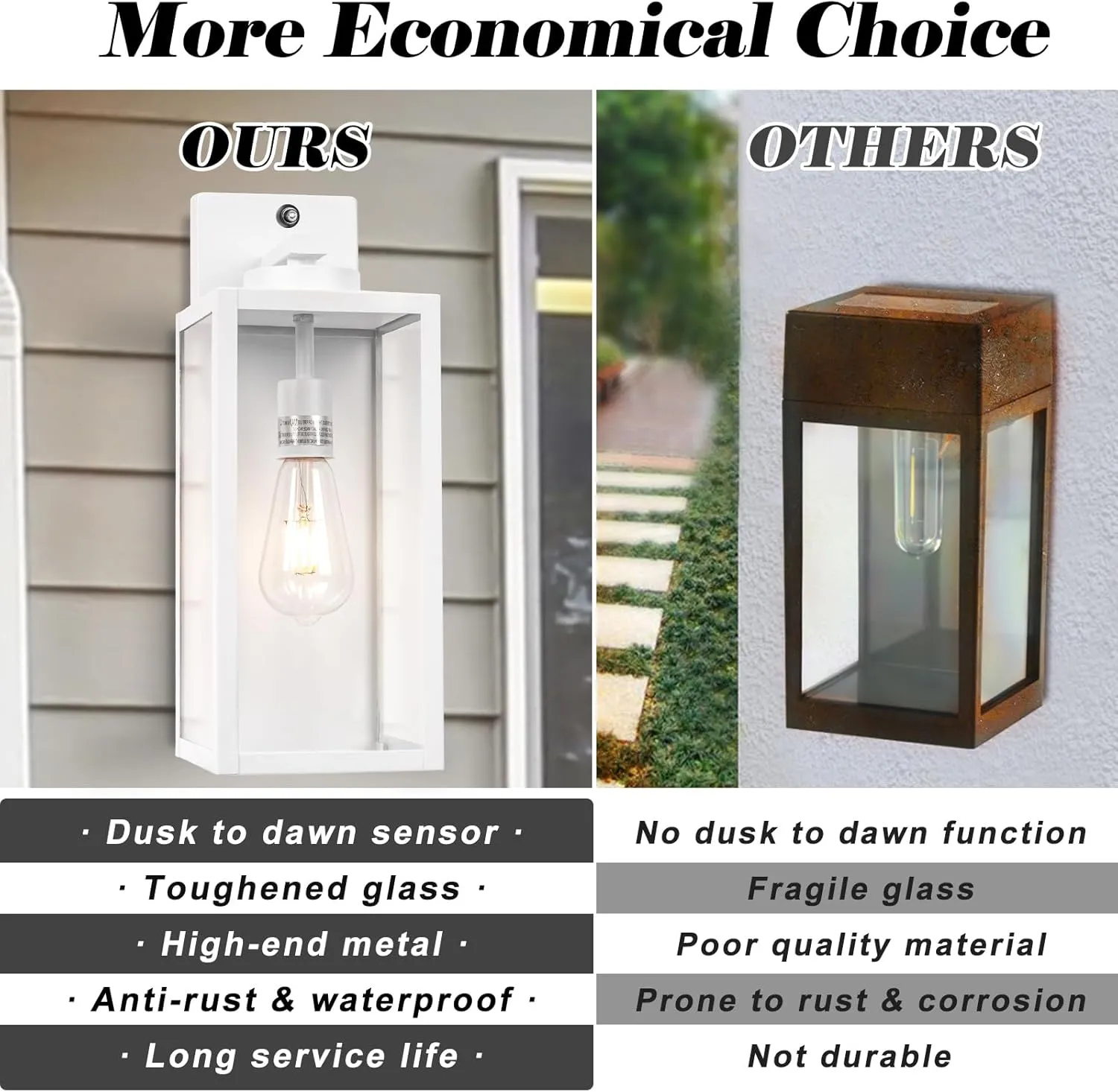 Dusk to Dawn Outdoor Wall Light, White Large 16" Exterior Wall Lantern Waterproof, Farmhouse Porch Sconce, Modern Wall-Mounted Outside Light Fixture for House Garage, Patio Lamp
