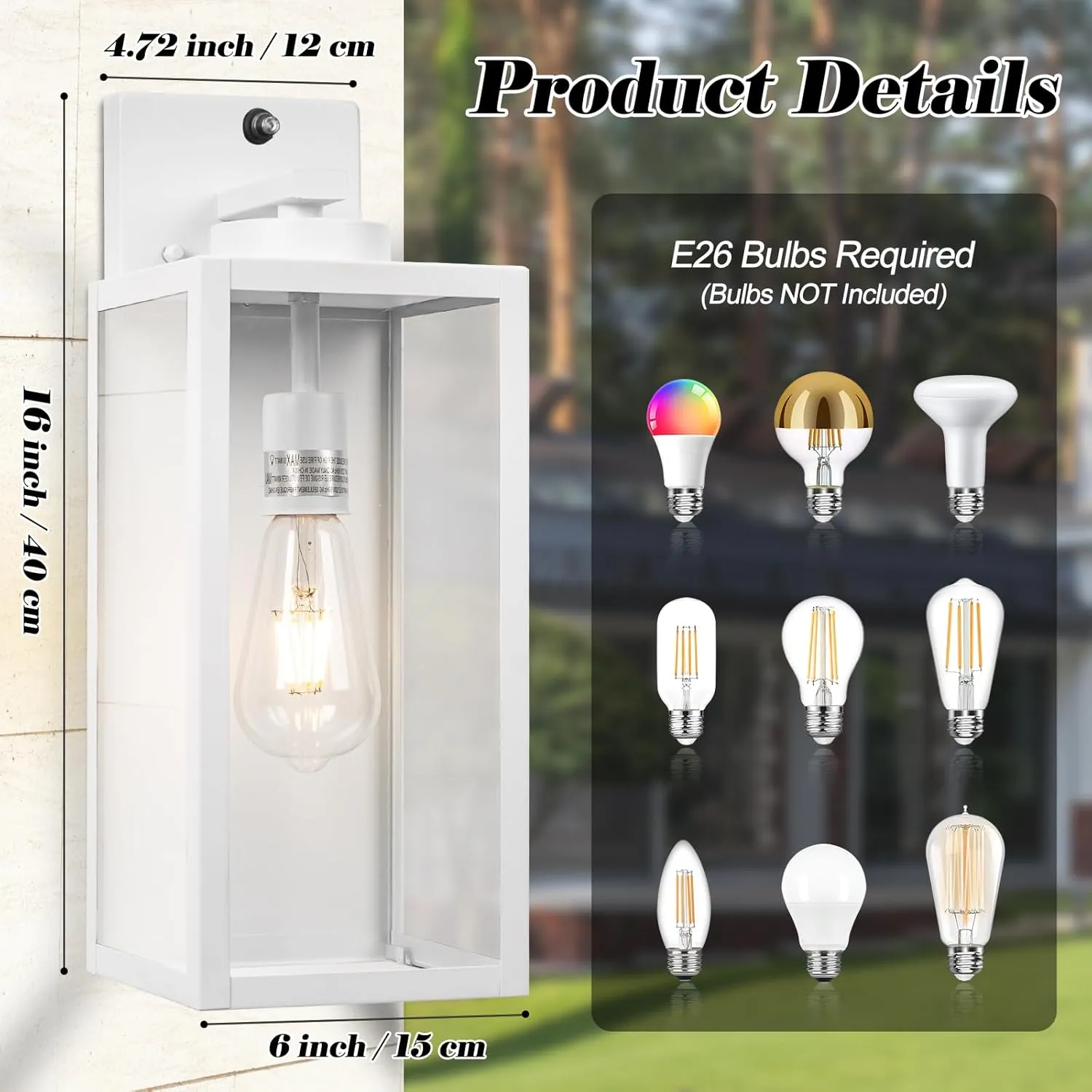 Dusk to Dawn Outdoor Wall Light, White Large 16" Exterior Wall Lantern Waterproof, Farmhouse Porch Sconce, Modern Wall-Mounted Outside Light Fixture for House Garage, Patio Lamp