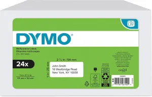 DYMO Authentic LabelWriter Multi-Purpose Labels for LabelWriter Label Printers, White, 1'' x 2-1/8'' (30336), 24 Rolls of 500
