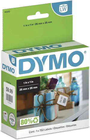 DYMO Authentic LW Multi-Purpose Square Labels, DYMO Labels for LabelWriter Printers, Great for Barcodes, 1" x 1", 1 Roll of 750