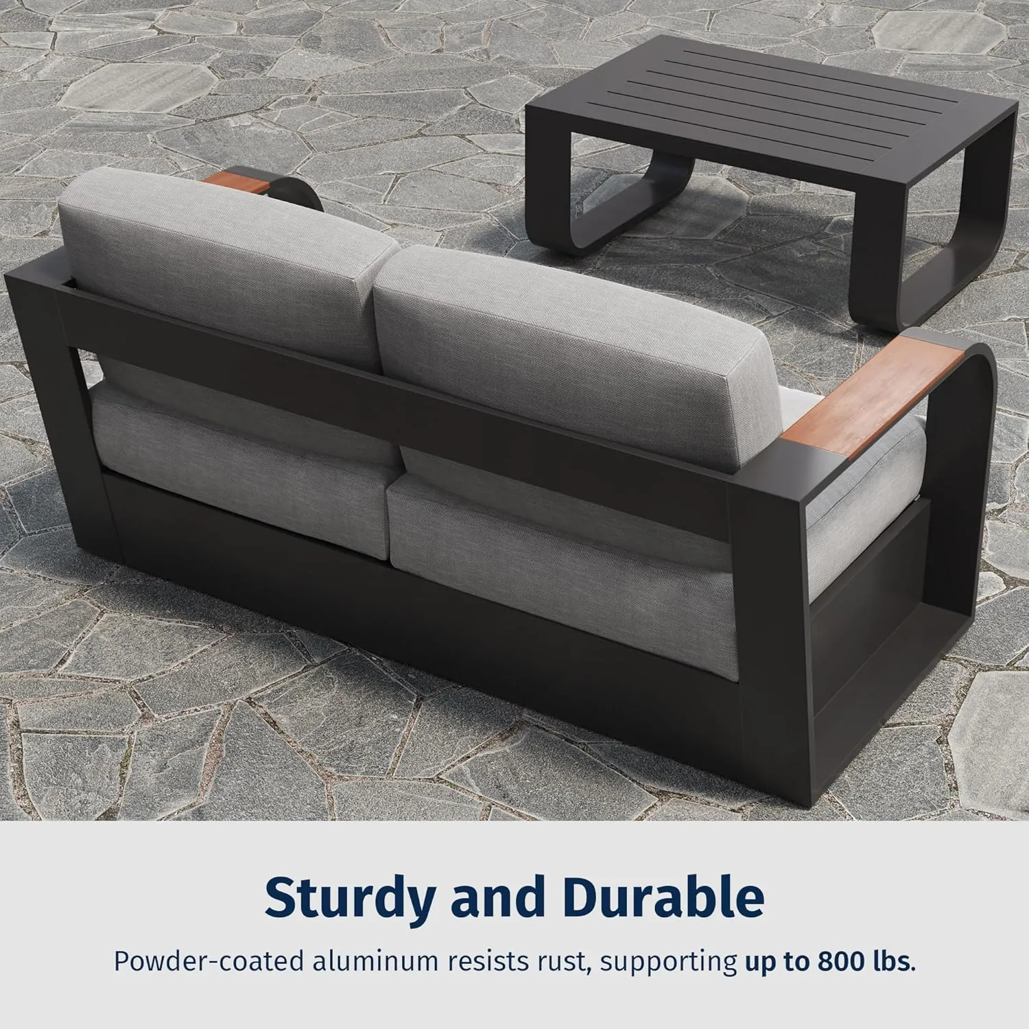 EAST OAK Signature 4 Pieces Patio Furniture Set, Outdoor Furniture with Aluminum Frame, Deep Seating Outdoor Loveseat and Coffee Table, Modern Patio Conversation Set for Porch and Balcony, Dark Grey