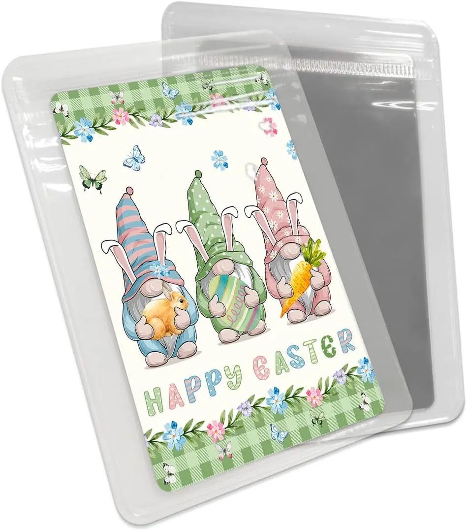 Easter Gnomes Compact Mirror Bulk 4 Pack Card Mirror, Spring Easter Eggs Floral Green Check Buffalo Small Compact Mirror for Purse, Rectangular Handheld Pocket Makeup Mirror