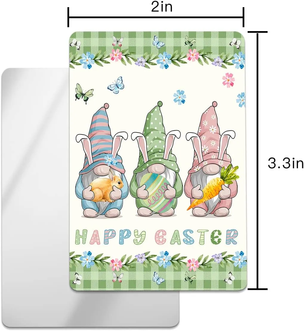 Easter Gnomes Compact Mirror Bulk 4 Pack Card Mirror, Spring Easter Eggs Floral Green Check Buffalo Small Compact Mirror for Purse, Rectangular Handheld Pocket Makeup Mirror