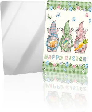 Easter Gnomes Compact Mirror Bulk 4 Pack Card Mirror, Spring Easter Eggs Floral Green Check Buffalo Small Compact Mirror for Purse, Rectangular Handheld Pocket Makeup Mirror