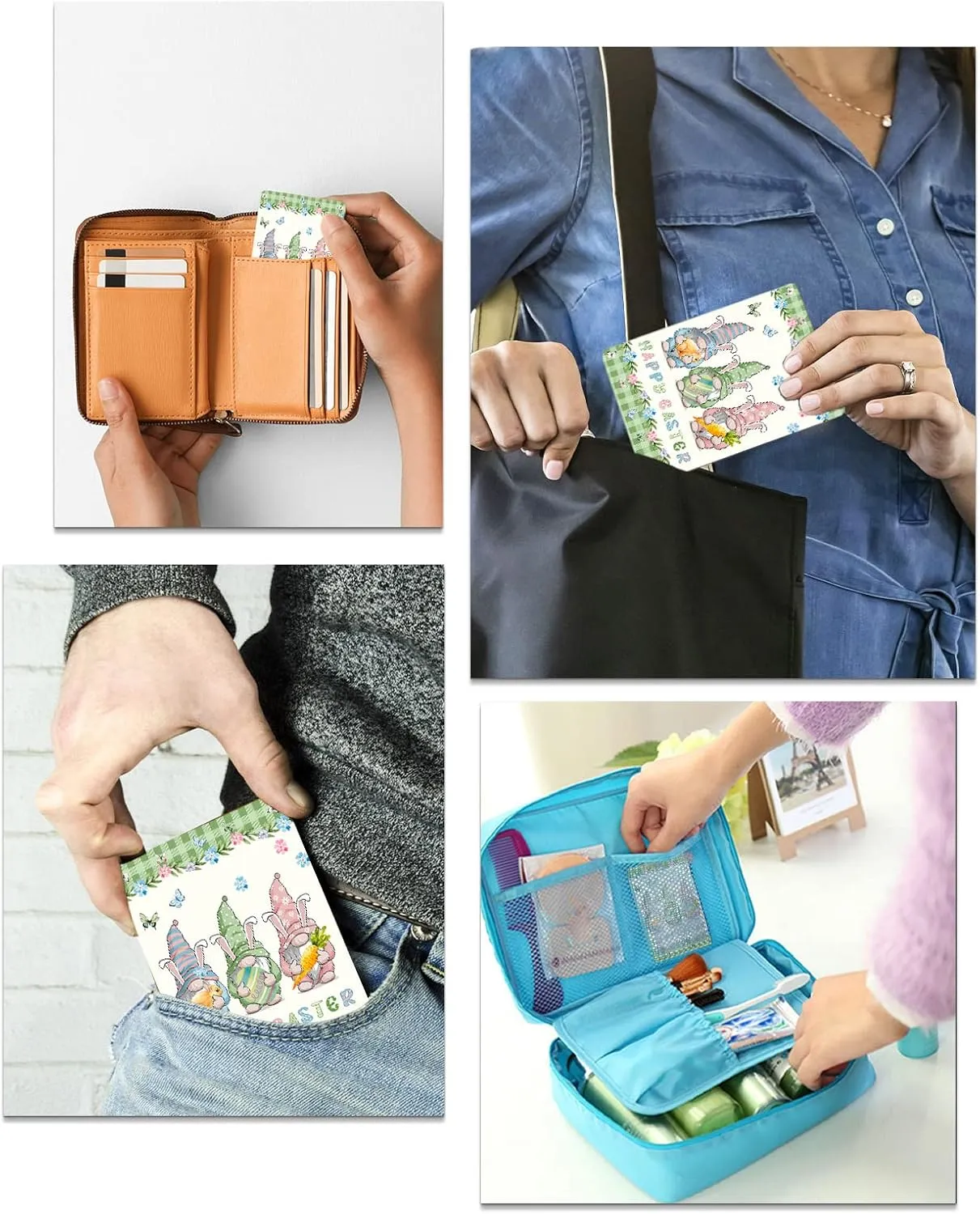Easter Gnomes Compact Mirror Bulk 4 Pack Card Mirror, Spring Easter Eggs Floral Green Check Buffalo Small Compact Mirror for Purse, Rectangular Handheld Pocket Makeup Mirror