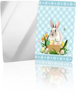 Easter Rabbit Egg Floral Compact Mirror Bulk 4 Pack Card Mirror, Blue Checker Buffalo Small Compact Mirror for Purse, Rectangular Handheld Pocket Makeup Mirror