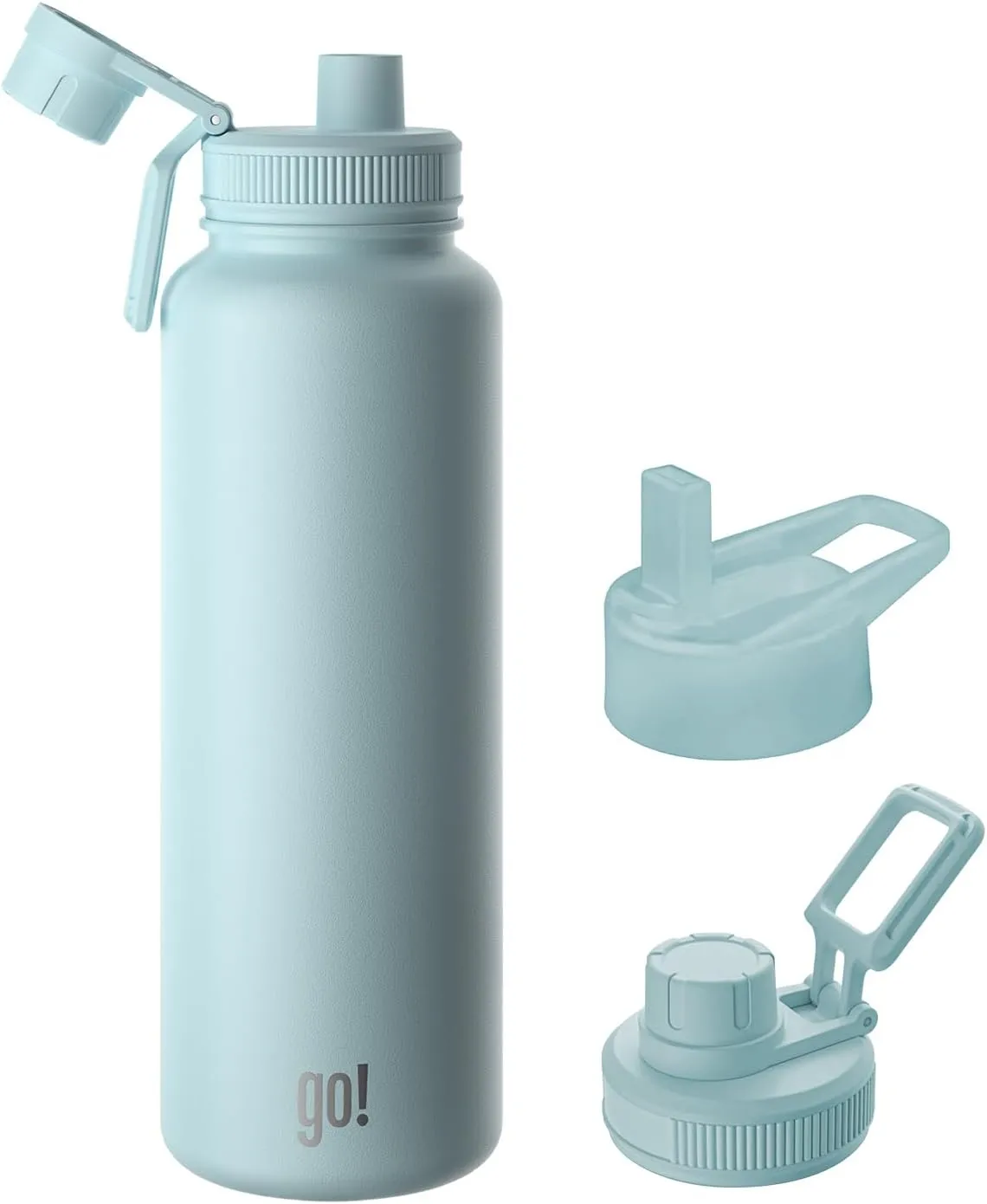 EGB 40oz Stainless Steel Sports Bottle with Triple Insulation & Copper Lining – Keeps Drinks Cold for 18 Hours & Hot for 6 – Threaded Lid with Attached Cap, Carrying Handle and Sweat-Free (Light Blue)