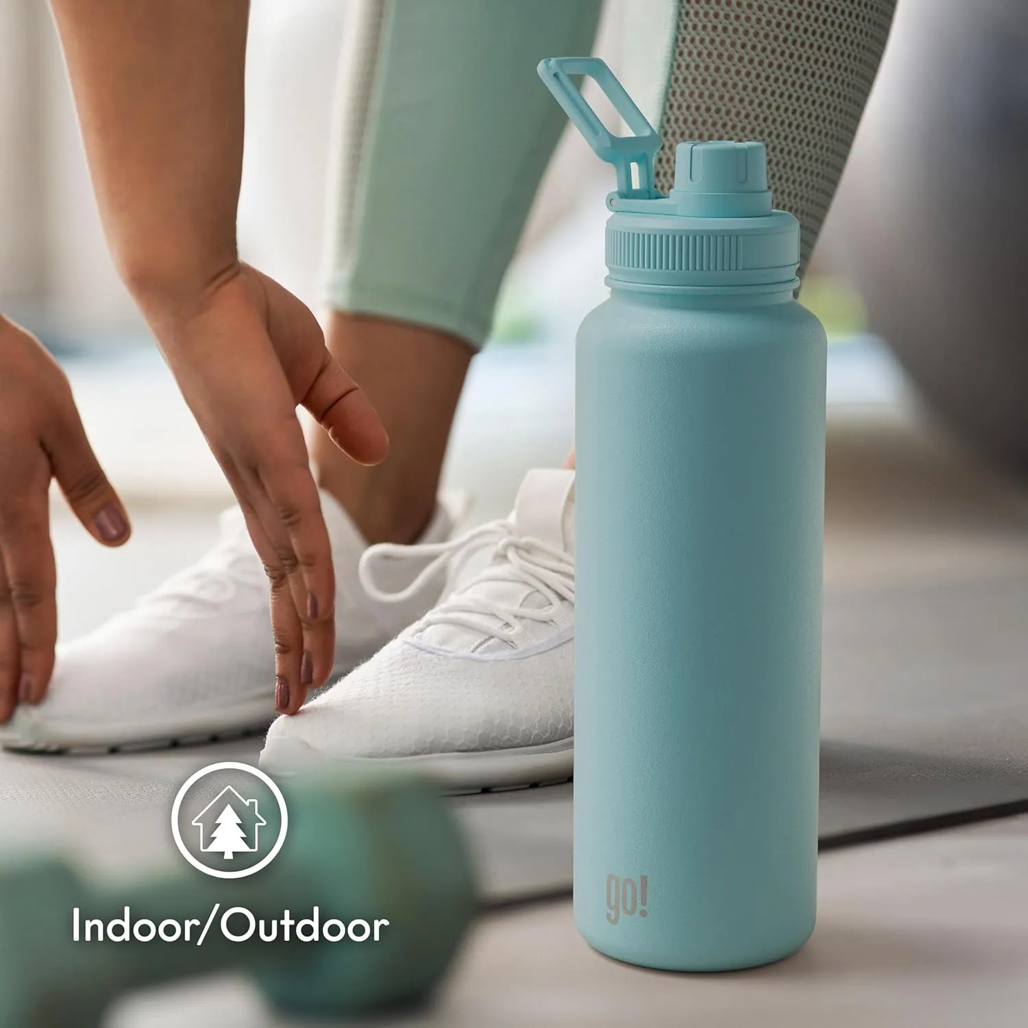 EGB 40oz Stainless Steel Sports Bottle with Triple Insulation & Copper Lining – Keeps Drinks Cold for 18 Hours & Hot for 6 – Threaded Lid with Attached Cap, Carrying Handle and Sweat-Free (Light Blue)