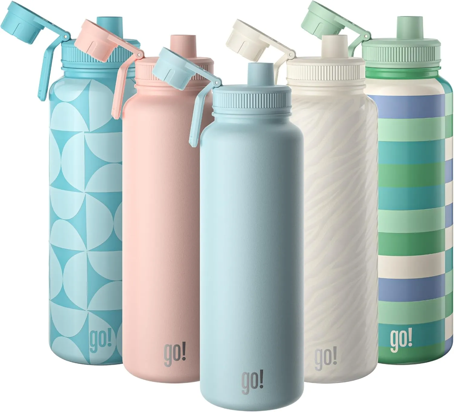 EGB 40oz Stainless Steel Sports Bottle with Triple Insulation & Copper Lining – Keeps Drinks Cold for 18 Hours & Hot for 6 – Threaded Lid with Attached Cap, Carrying Handle and Sweat-Free (Light Blue)