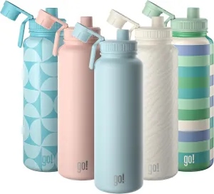 EGB 40oz Stainless Steel Sports Bottle with Triple Insulation & Copper Lining – Keeps Drinks Cold for 18 Hours & Hot for 6 – Threaded Lid with Attached Cap, Carrying Handle and Sweat-Free (Light Blue)