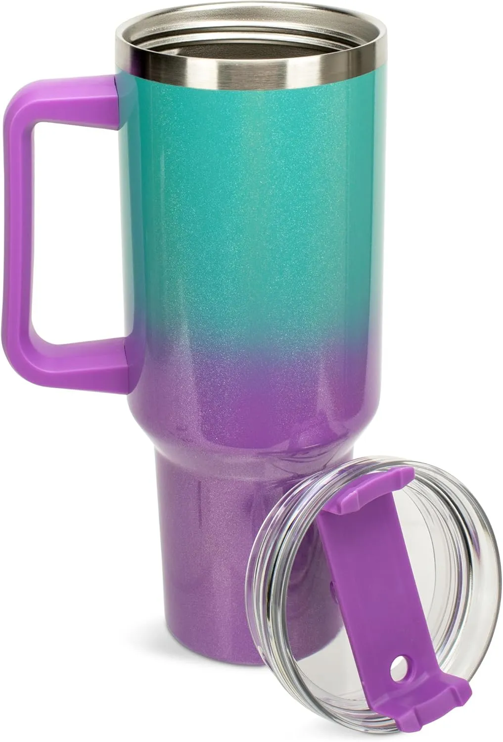 Elanze Designs Majestic Flying Dragon 40 oz. Stainless Steel, Large Water Bottle Coffee Mug, Spill & Leak Resistant, Thermal Travel Tumbler with Handle, Lid & Straw, Teal & Purple