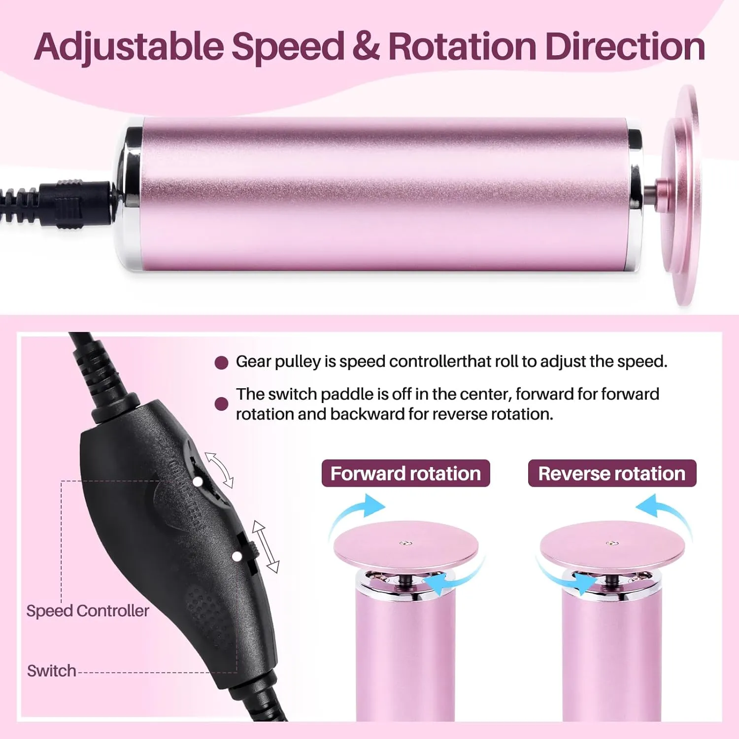 Electric Foot File Remover Callus: Profesional Pedicure Tool for Callus Remover - Adjustable Speed Feet File Grinder for Skin and Calluses with 60 Pcs Replacement Sandpaper Disk for Home Spa Salon
