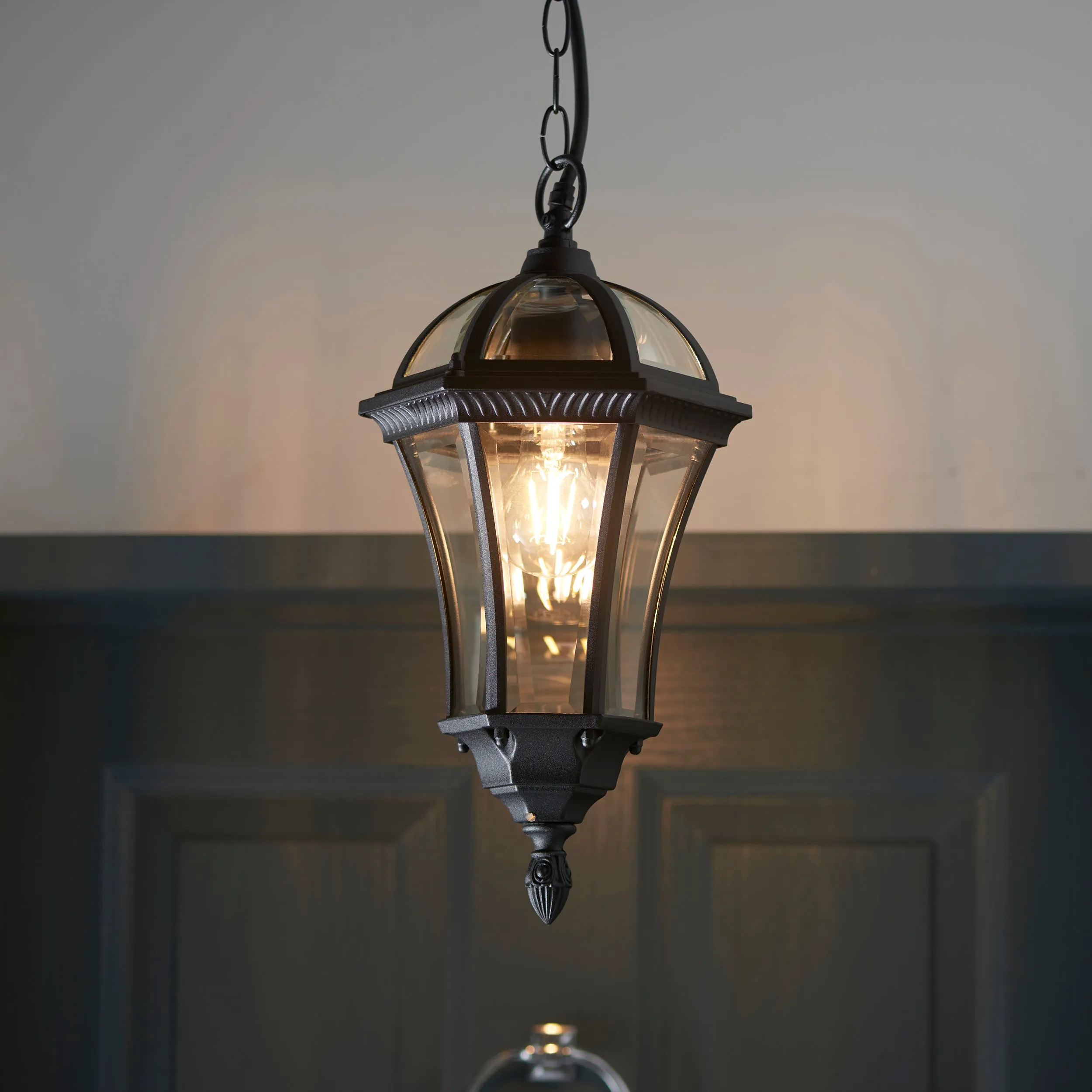 Endon YG-3503 Drayton 1lt Pendant Textured black & clear glass 60W E27 GLS (Required)