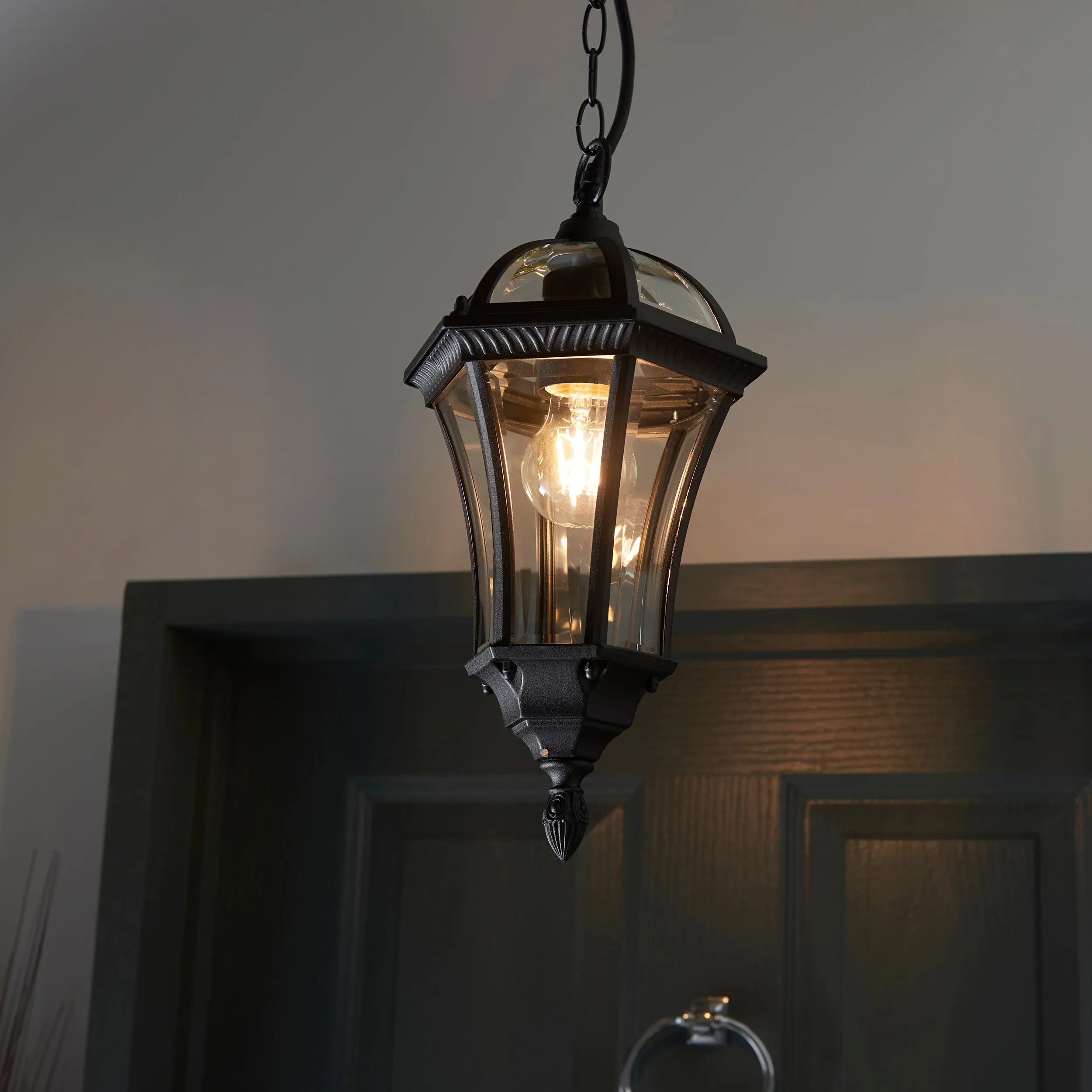Endon YG-3503 Drayton 1lt Pendant Textured black & clear glass 60W E27 GLS (Required)