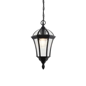Endon YG-3503 Drayton 1lt Pendant Textured black & clear glass 60W E27 GLS (Required)