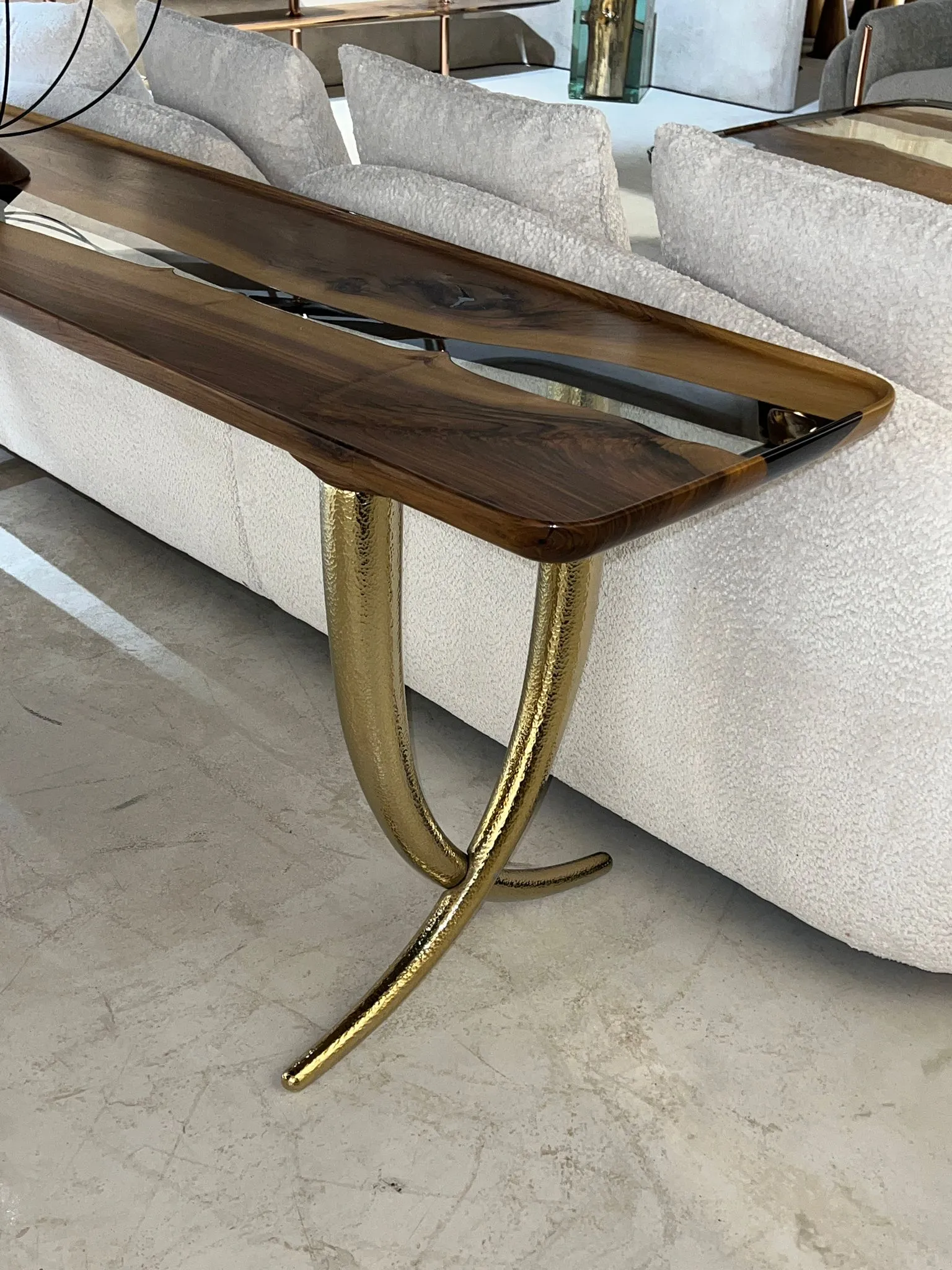 Epoxy Resin Sofa & Console table made of Walnut wood | Ivory Collection
