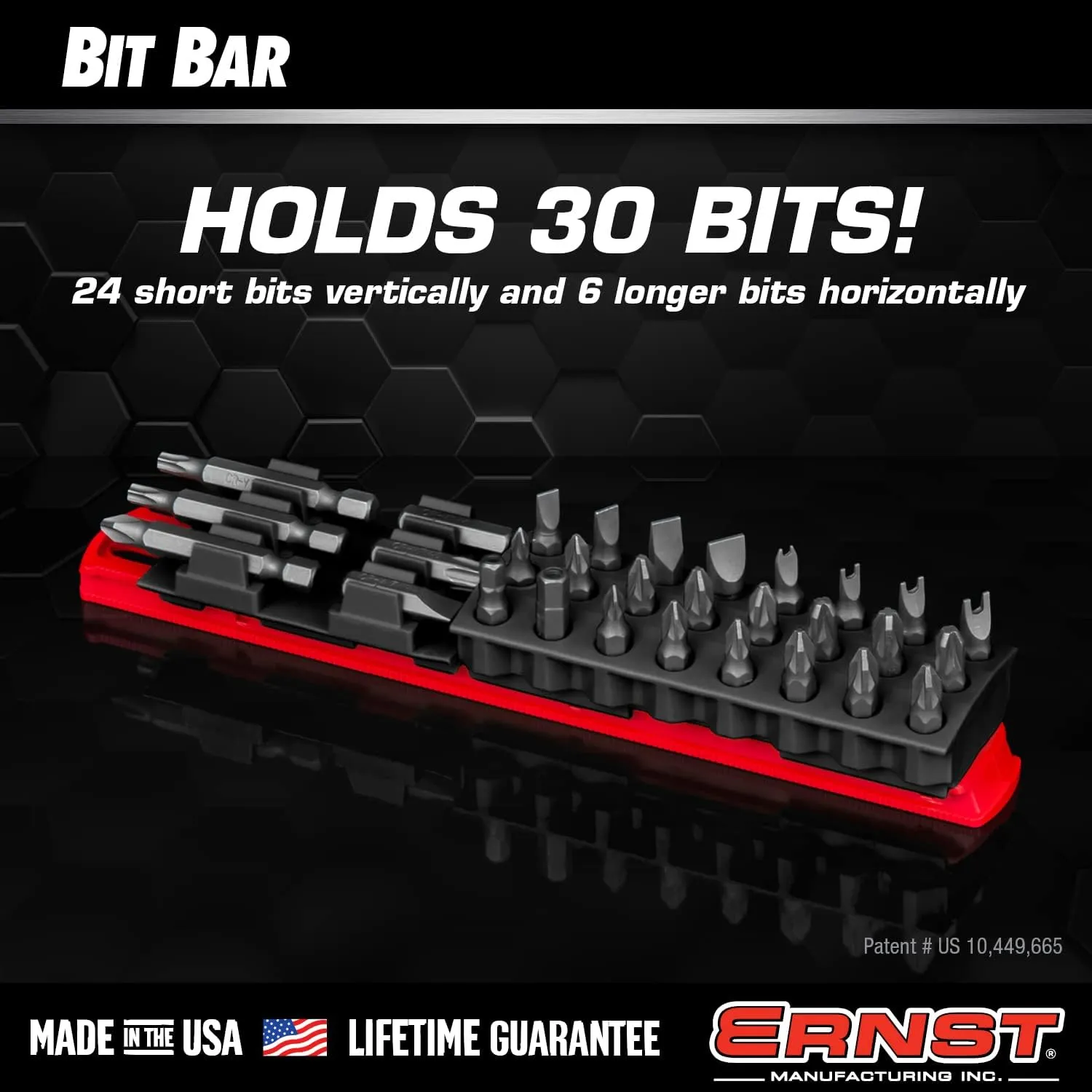 Ernst Manufacturing 30 Tool Magnetic Bit Buddy, 1/4" Hex Bit Holder - Red/Blk