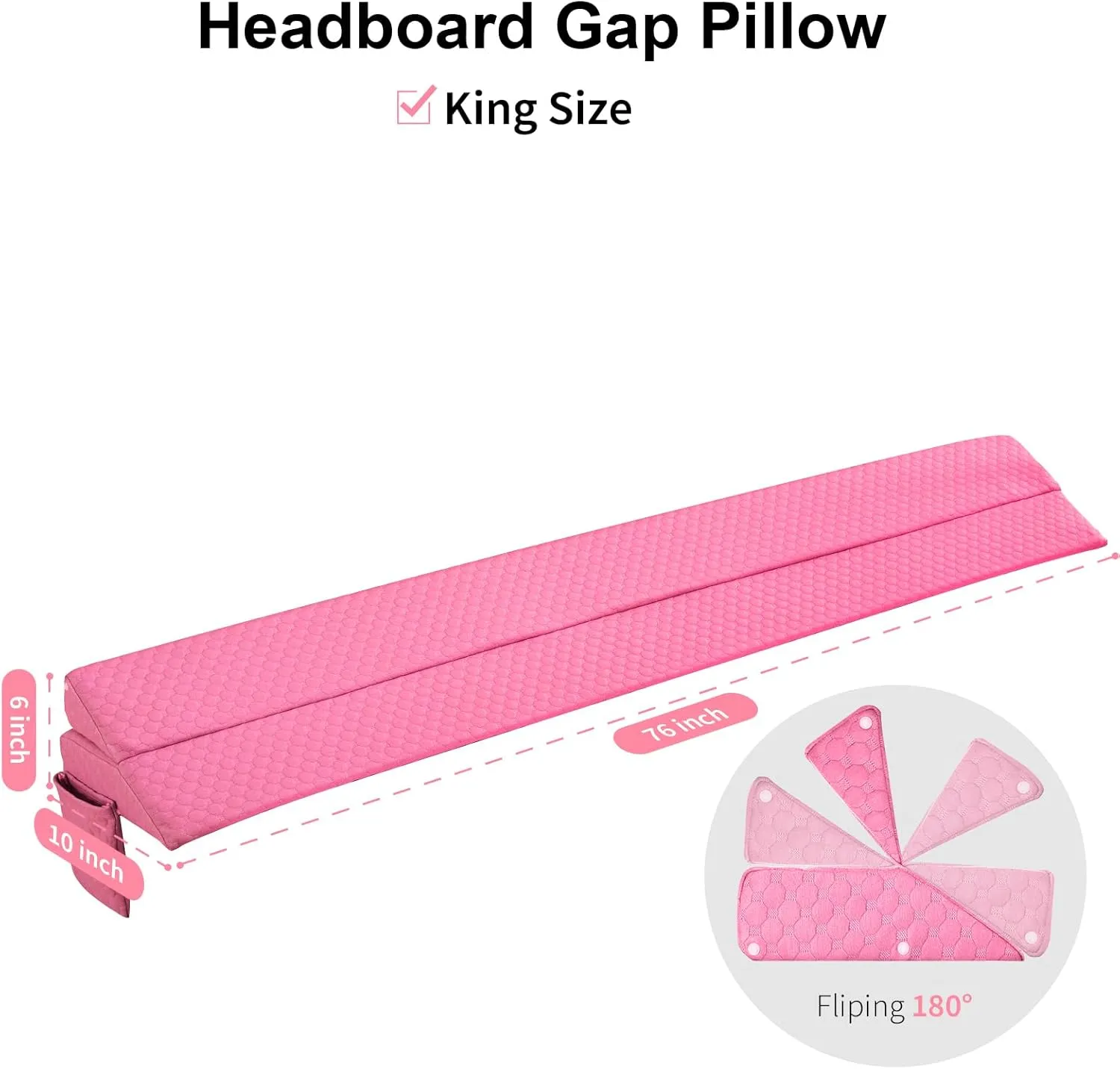 EUHAMS King Size Bed Wedge Pillow - Bed Gap Filler Mattress Wedge Headboard Pillow Close The Gap 0-7" Between Your Headboard and Mattress or Wall for Sleeping Backrest Pillow（Pink 76"x10"x6" ）