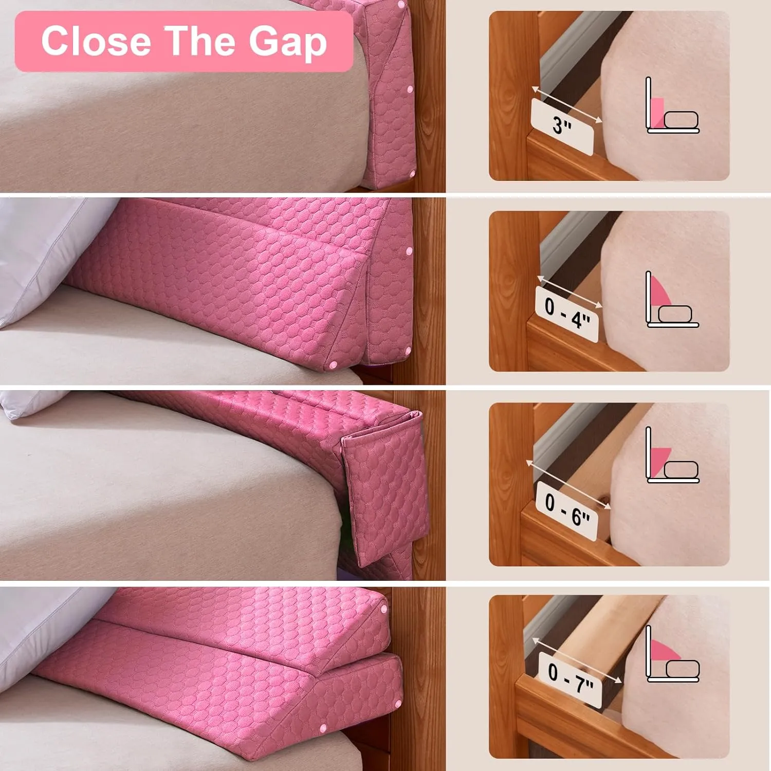 EUHAMS King Size Bed Wedge Pillow - Bed Gap Filler Mattress Wedge Headboard Pillow Close The Gap 0-7" Between Your Headboard and Mattress or Wall for Sleeping Backrest Pillow（Pink 76"x10"x6" ）