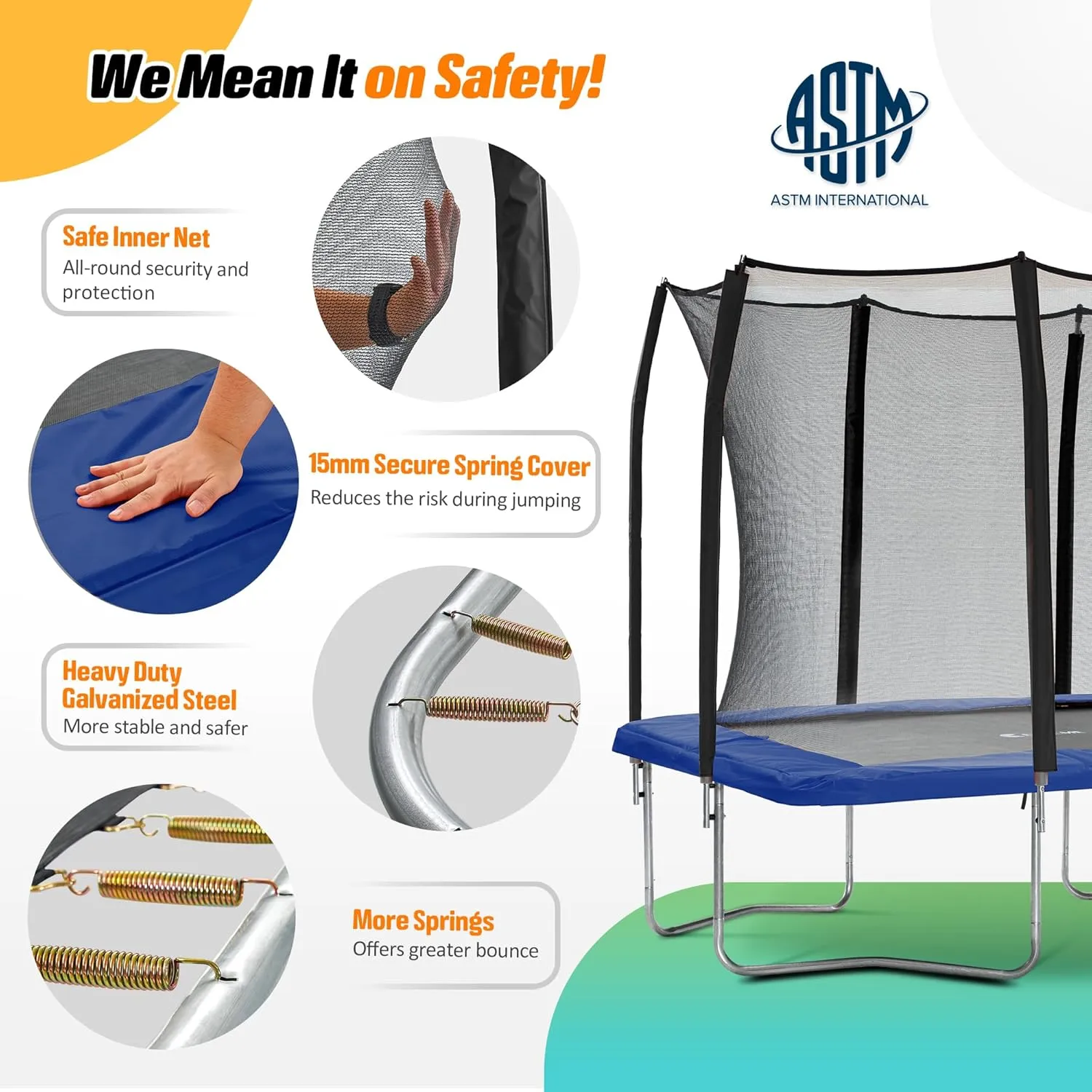 Exacme 7X10 8X12 9X14 Foot Rectangle Trampoline for Kids, Double Enclosure Openings, Small Outdoor Rectangular Trampoline with Enclosure Net, 4 Wind Stakes, Storage Bag, 330LB Capacity