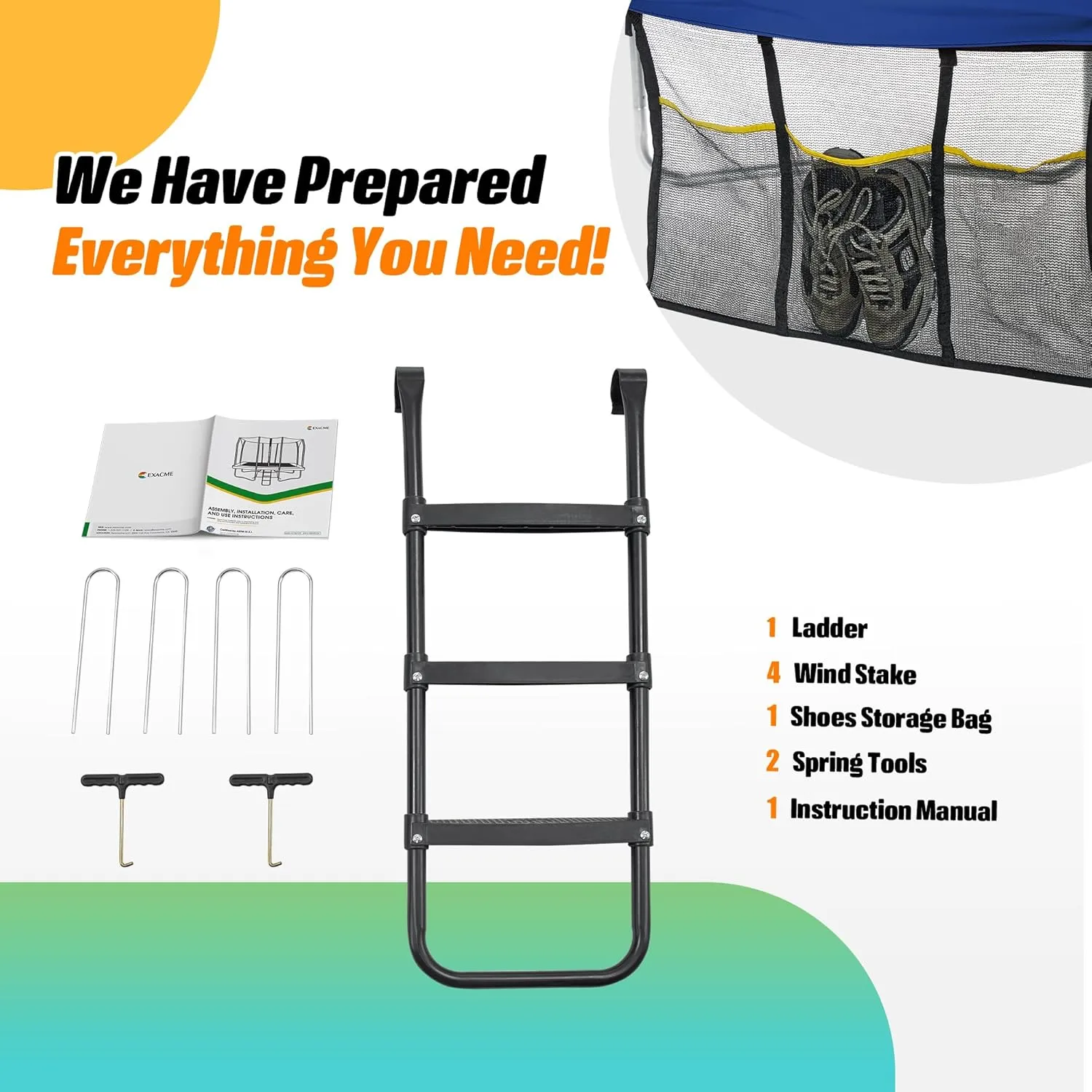 Exacme 7X10 8X12 9X14 Foot Rectangle Trampoline for Kids, Double Enclosure Openings, Small Outdoor Rectangular Trampoline with Enclosure Net, 4 Wind Stakes, Storage Bag, 330LB Capacity