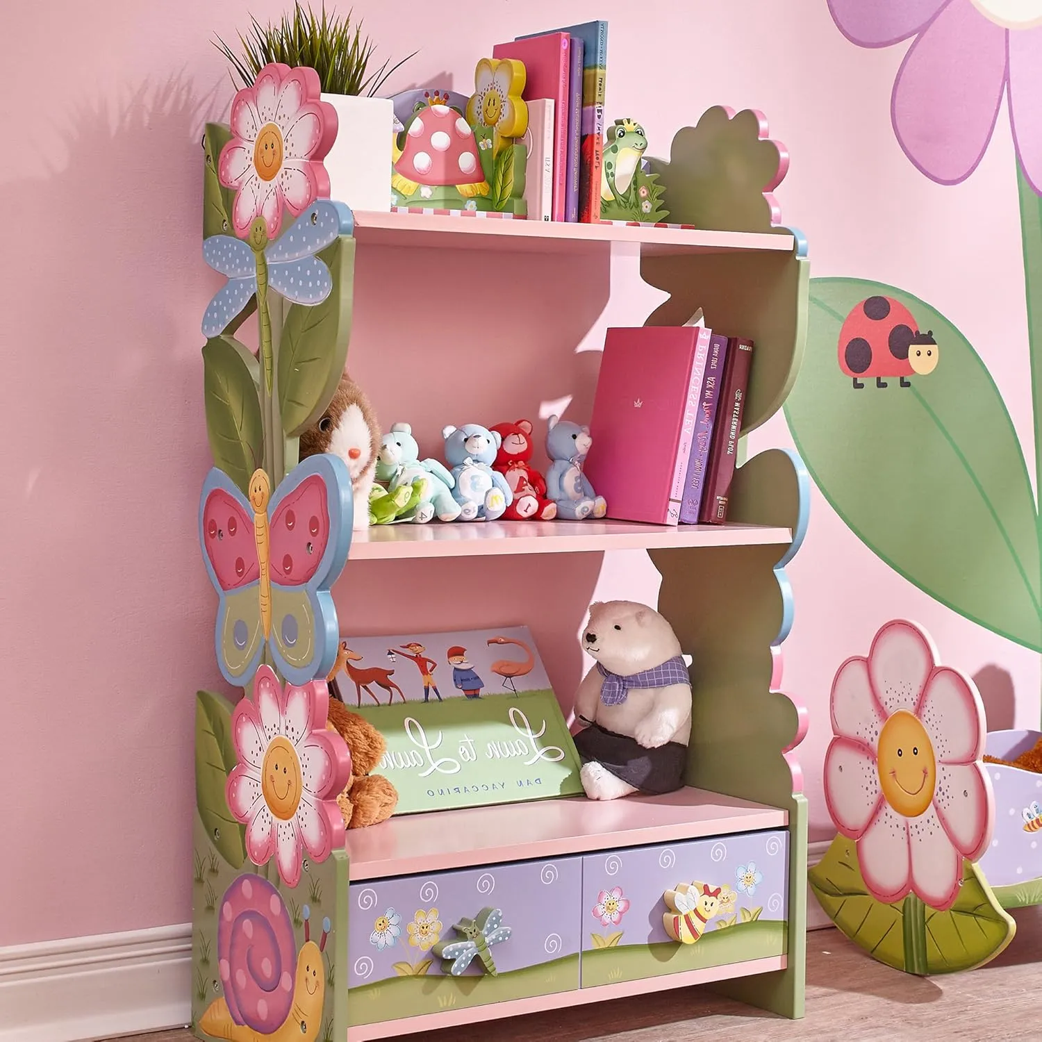 Fantasy Fields Magic Garden Multi-Tiered Wooden Children's Bookshelf and Storage Drawers, Multicolor