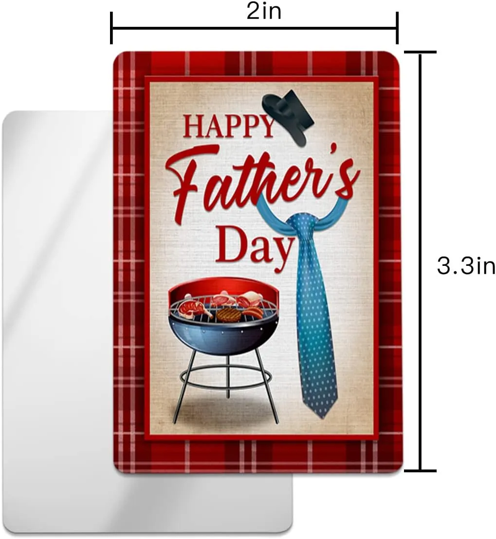 Father's Day Forest Barbecue Tie Small Compact Mirror for Purse, Red Line Buffalo Checker Travel Makeup Mirror for Women Men, Rectangular Handheld Compact Pocket Mirror 1 PCS