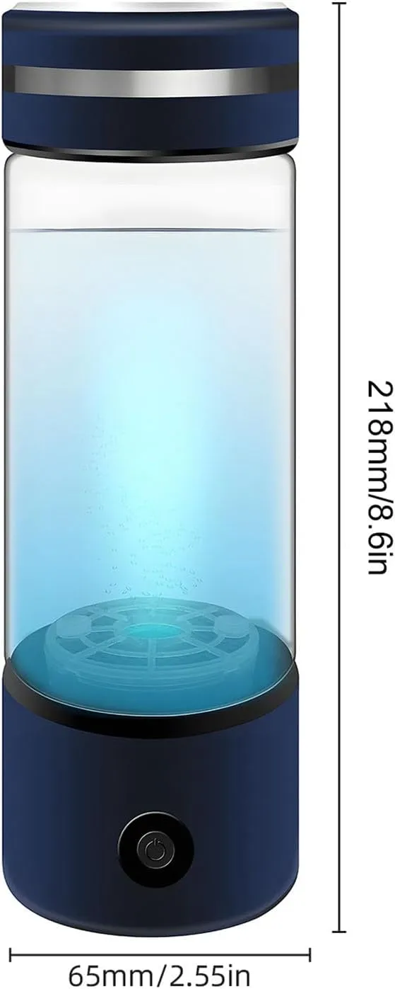 Fdit Hydrogen Water Bottle, USB Rechargeable, Quantum Hydrogen Generator, Borosilicate Glass, Health Companion,Gold, Blue 330ml Capacity, for Health and Wellness (Blue)