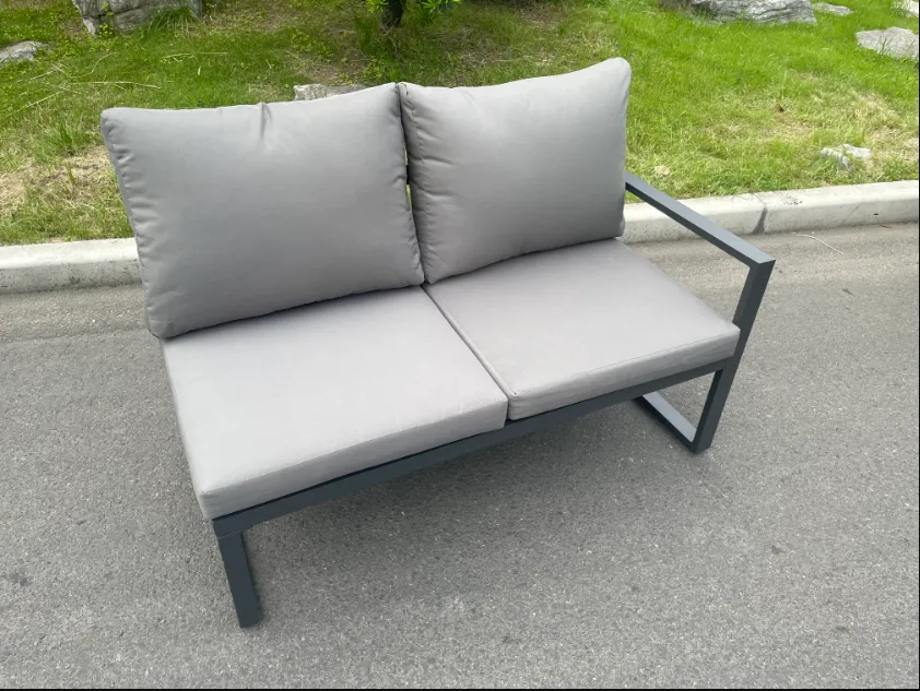 Fimous Aluminium Lounge Corner Sofa Outdoor Garden Furniture Sets Gas Fire Pit Dining Table Sets with 3 Footstools Dark Grey