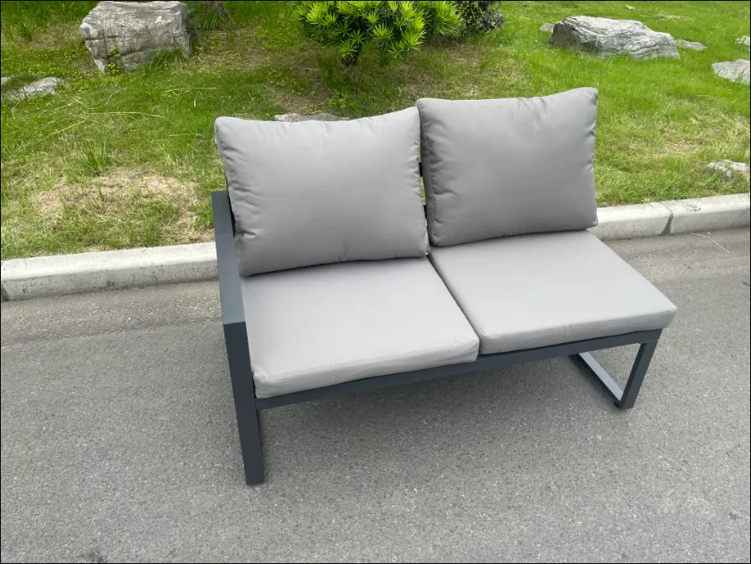 Fimous Aluminium Lounge Corner Sofa Outdoor Garden Furniture Sets Gas Fire Pit Dining Table Sets with 3 Footstools Dark Grey