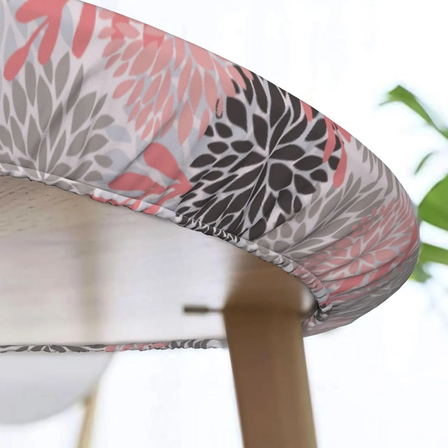 Fiokroo Pink Black and Grey Chrysanyhemum Flowers Tablecloth with Elastic Edge, Table Cloth Daisy Floral Washable Reusable Table Cover for Kitchen Dining Party Picnic, Small (Suitable for 40-44 in)